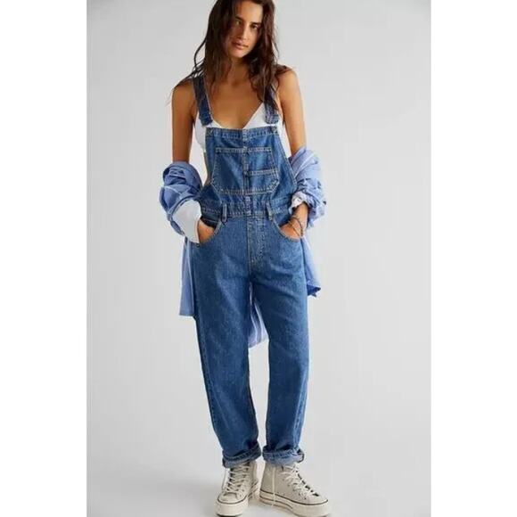 We The Free Pants - We The Free Overalls Womens XL Ziggy Denim Straight Leg Blue Utility Retro Boho